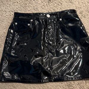 Frame Denim Black Patent Mini Skirt
